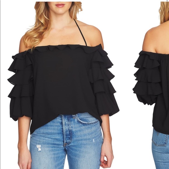 1. State Tops - Tiered Ruffle Sleeve Off the Shoulder Top